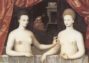 School of Fontainebleau Gabrielle d-Estree and the Duchesse de Villars oil painting artist